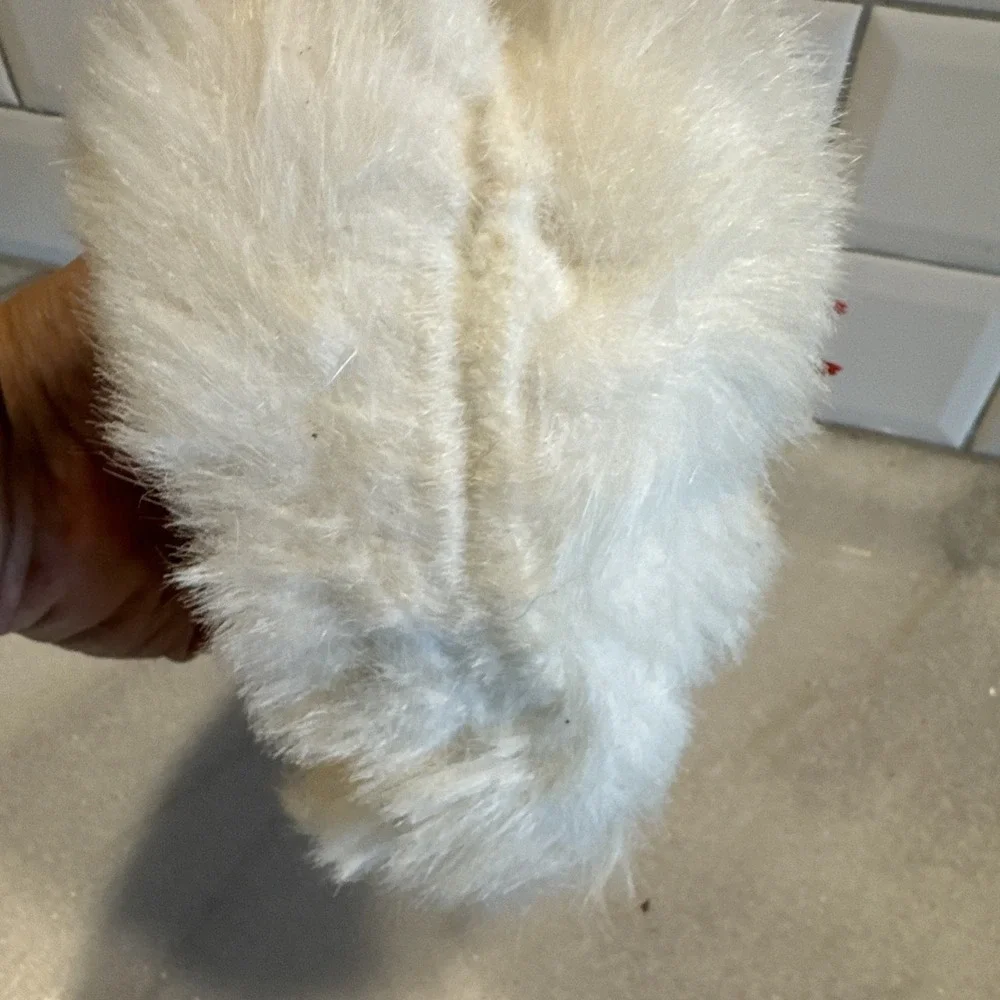 Vintage Fur‎ White Kitten 1980's Red Bow And Ears